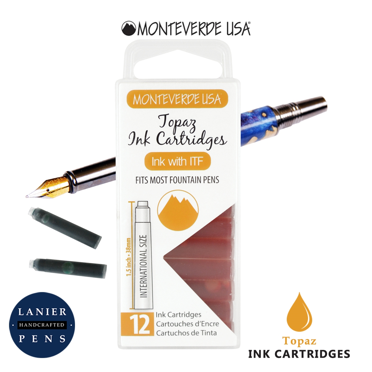 Monteverde G305TO Ink Cartridges Clear Case Gemstone Topaz- Pack of 12