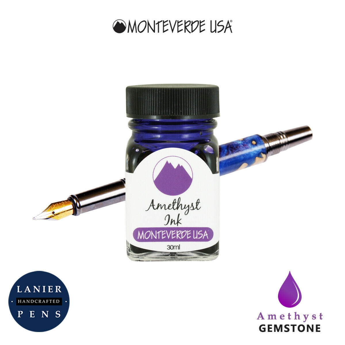 Monteverde G309AM 30 ml Gemstone Fountain Pen Ink Bottle- Amethyst