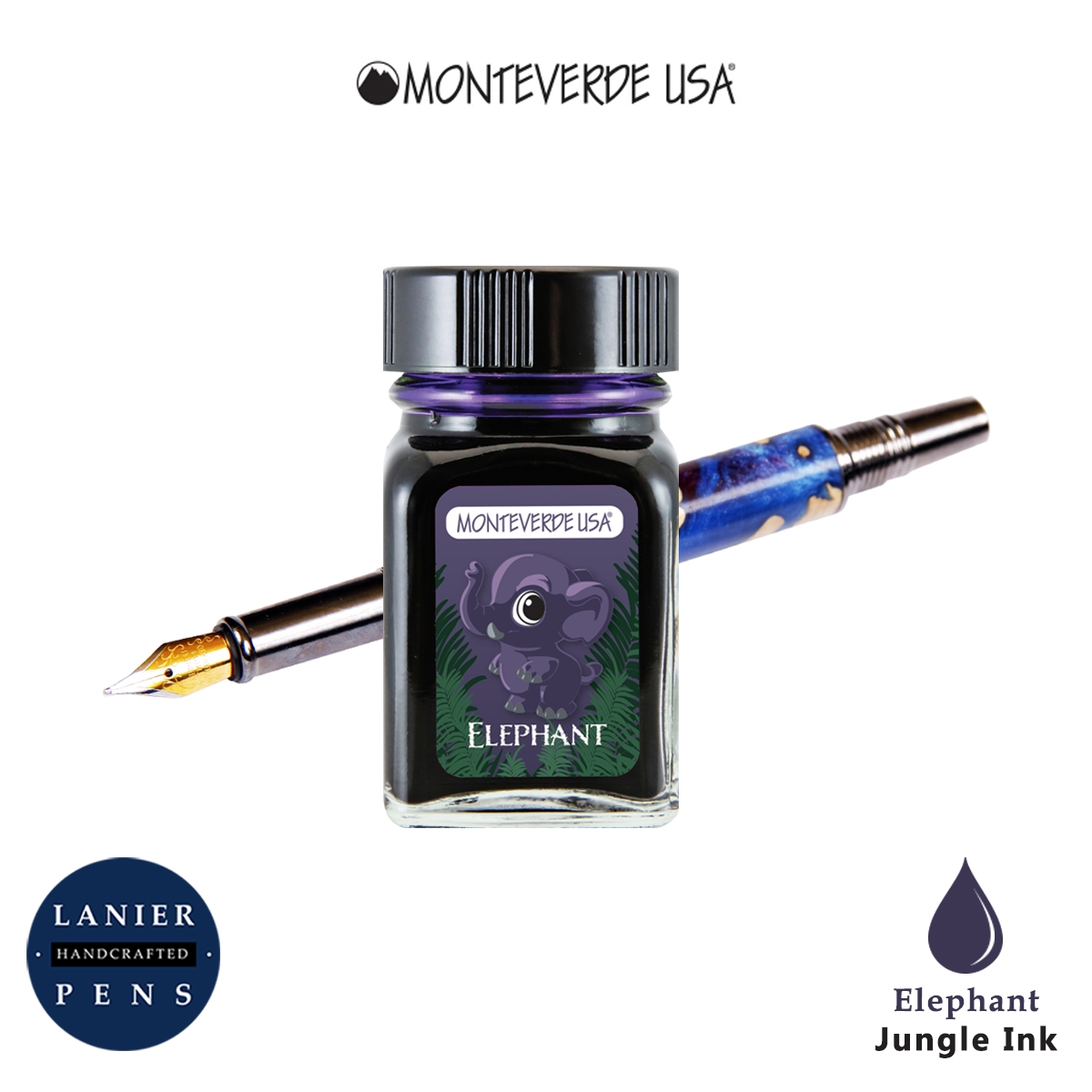 Monteverde G309EL 30 ml Jungle Fountain Pen Ink Bottle - Elephant (Purple)