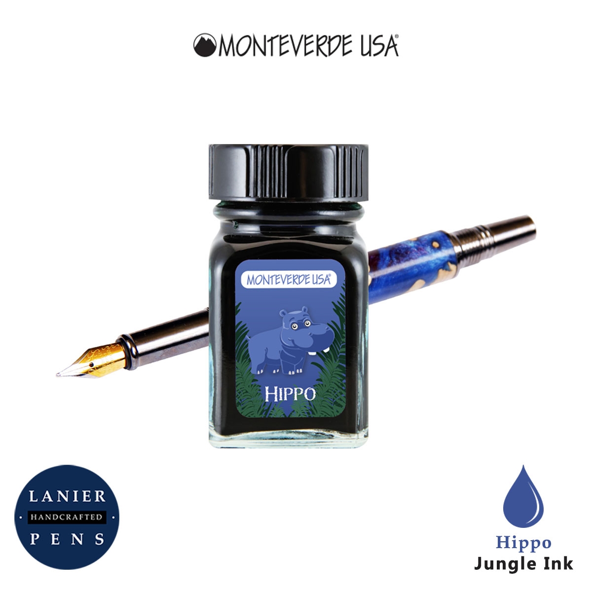 Monteverde G309HI 30 ml Jungle Fountain Pen Ink Bottle - Hippo (Dark Blue)