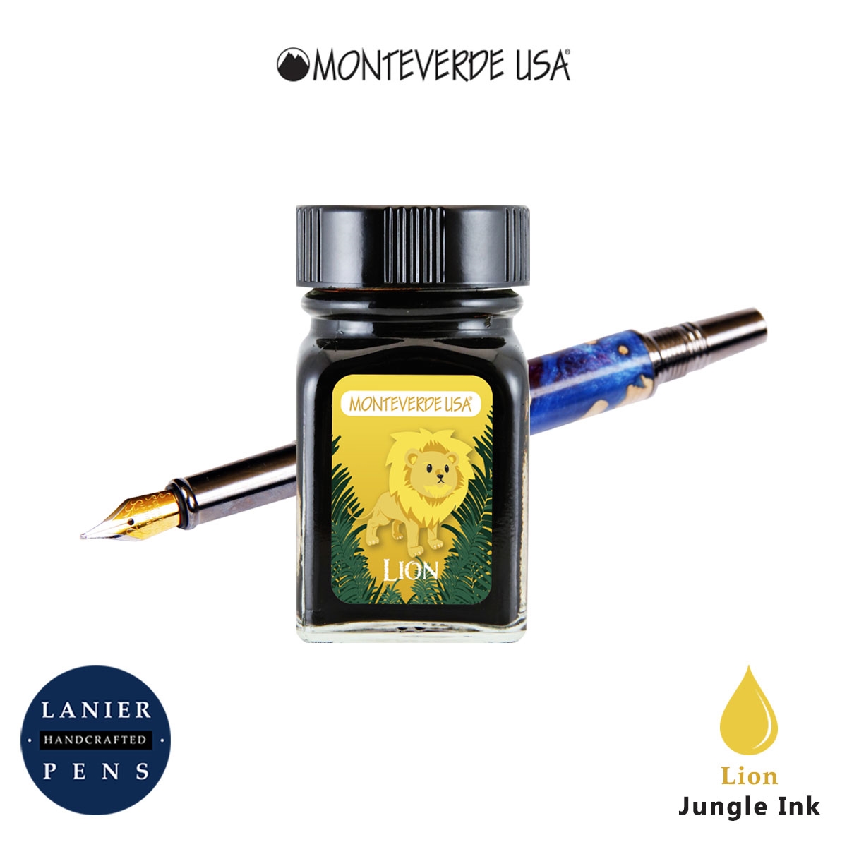 Monteverde G309LI 30 ml Jungle Fountain Pen Ink Bottle - Lion (Yellow)