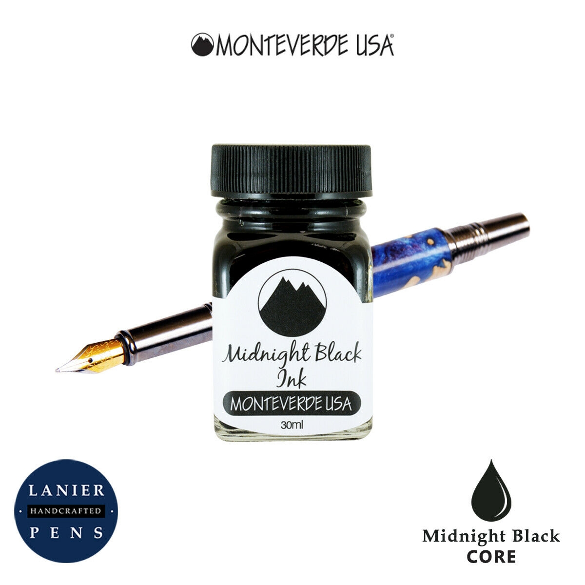 Monteverde G309MB 30 ml Core Fountain Pen Ink Bottle- Midnight Black