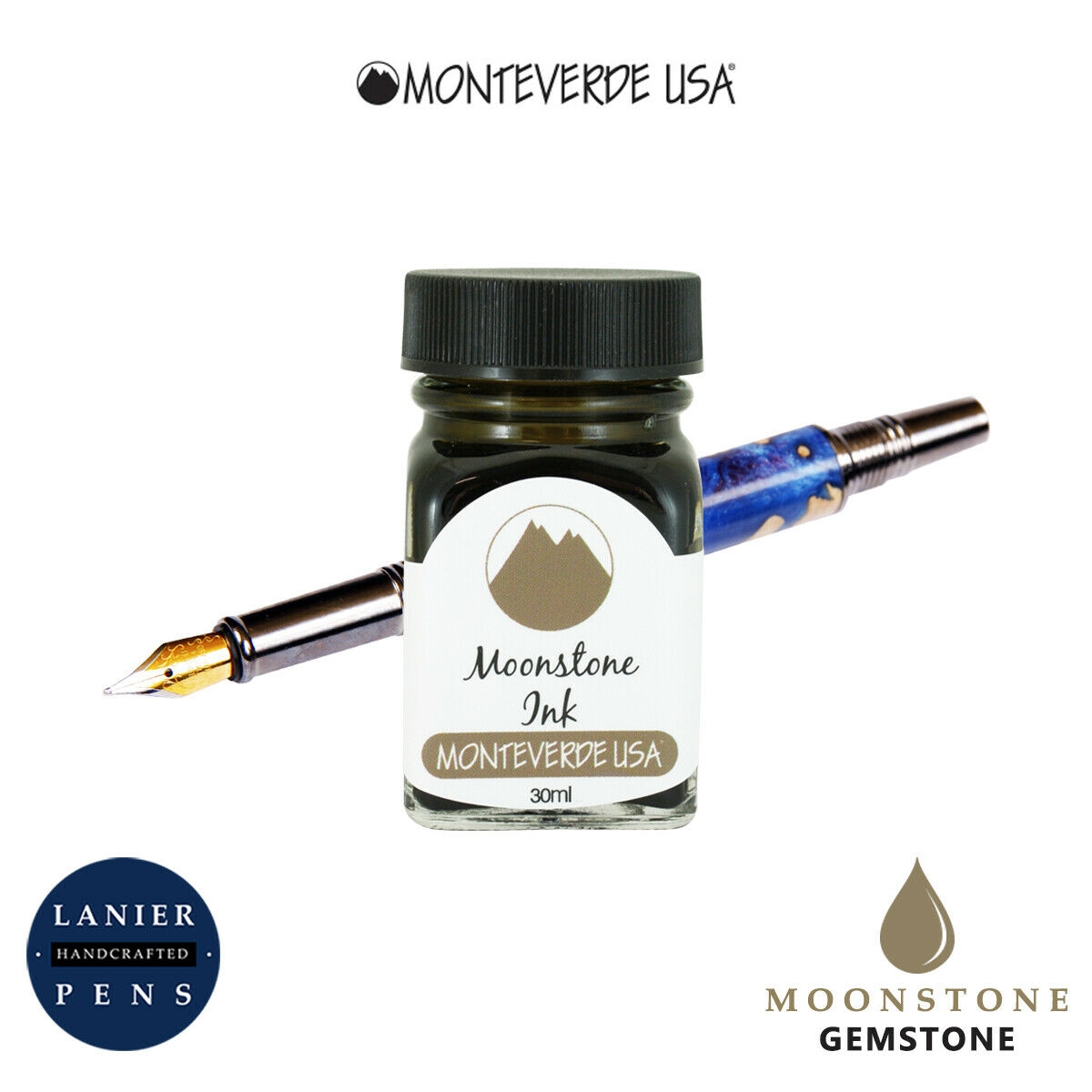 Monteverde G309MS 30 ml Gemstone Fountain Pen Ink Bottle- Moonstone