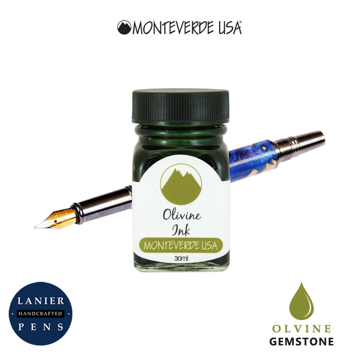 Monteverde G309OL 30 ml Gemstone Fountain Pen Ink Bottle- Olivine