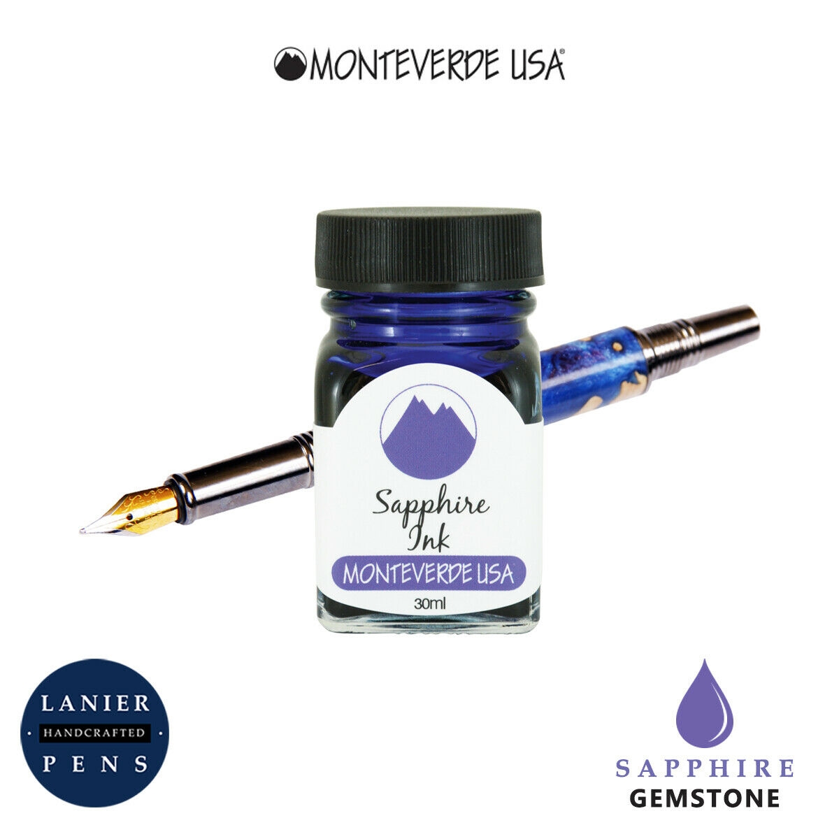 Monteverde G309SA 30 ml Gemstone Fountain Pen Ink Bottle- Sapphire