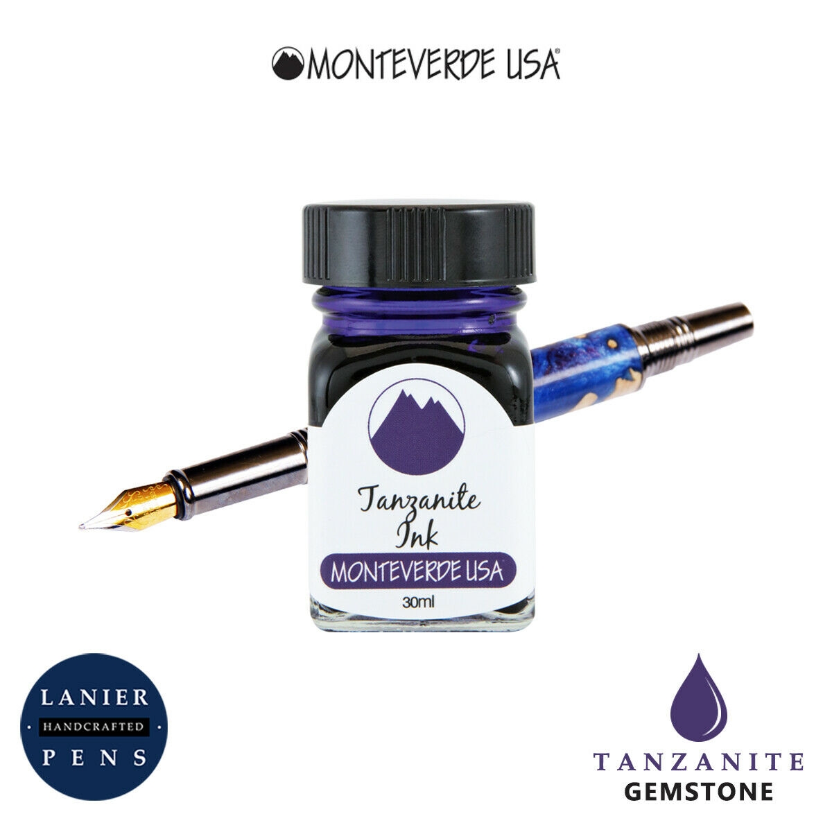 Monteverde G309TA 30 ml Gemstone Fountain Pen Ink Bottle- Tanzanite