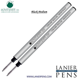 2 Pack - Monteverde Capless Ceramic Rollerball K23 Gel Ink Refill Compatible with most Pelikan Style Rollerball Pens - Black (Medium Tip 0.7mm) - Lanier Pens