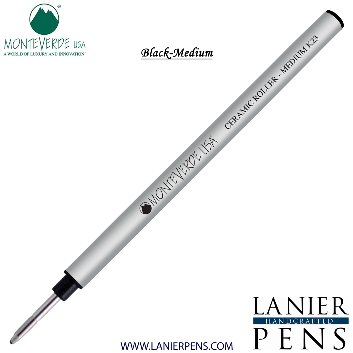 Monteverde Capless Ceramic Rollerball K23 Gel Ink Refill Compatible with most Pelikan Style Rollerball Pens - Black (Medium Tip 0.7mm) - Lanier Pens