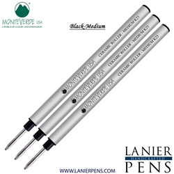 3 Pack - Monteverde Capless Ceramic Rollerball K23 Gel Ink Refill Compatible with most Pelikan Style Rollerball Pens - Black (Medium Tip 0.7mm) - Lanier Pens