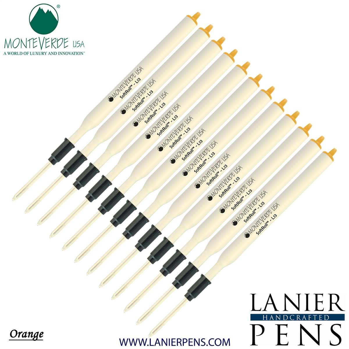 12 Pack - Monteverde Soft Roll Ballpoint L13 Paste Ink Refill Compatible with most Lamy Style Ballpoint Pens - Orange (Medium Tip 0.7mm) - Lanier Pens