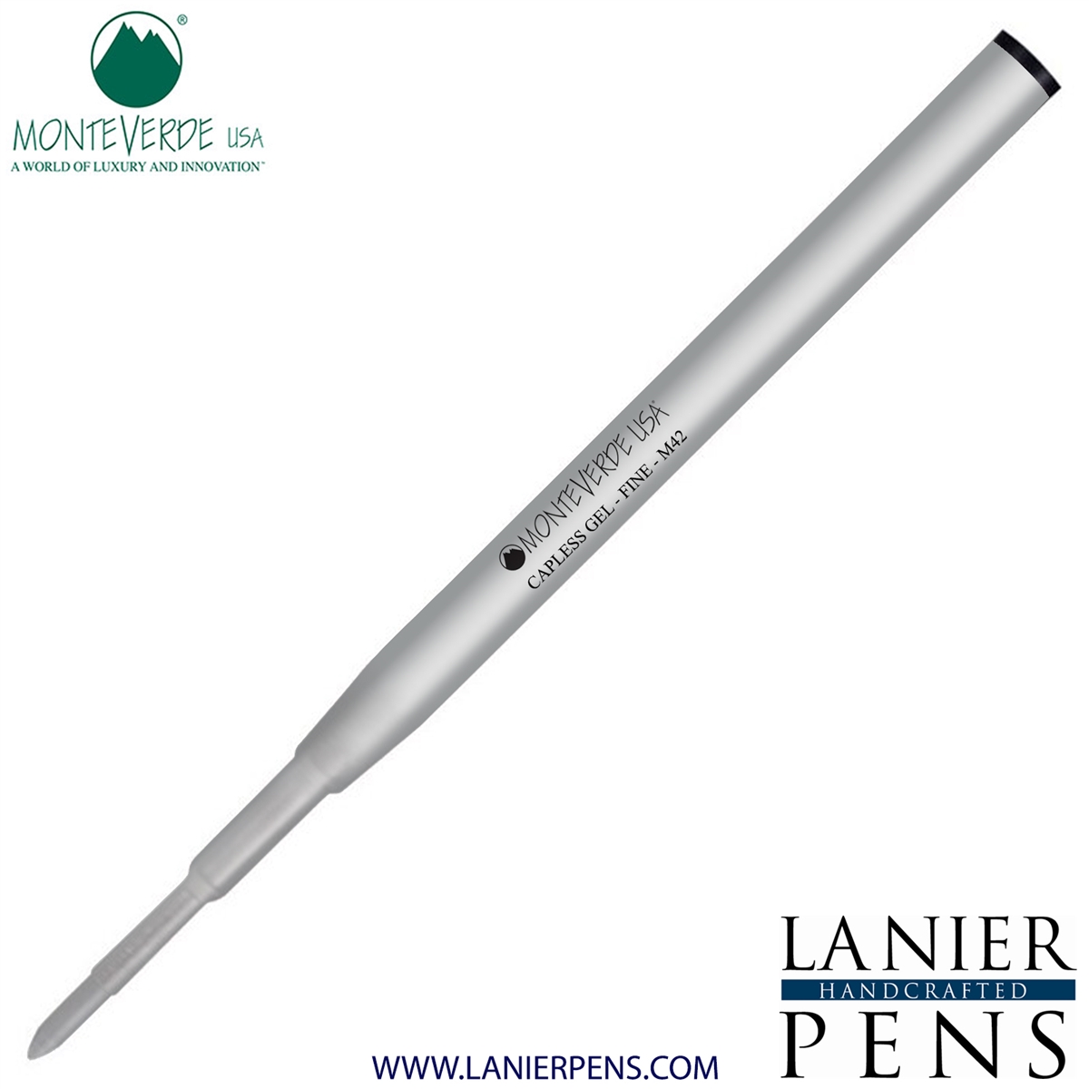 Monteverde Capless M42 Gel Ink Refill Compatible with most Montblanc Style Ballpoint Pens - Black (Fine Tip 0.6mm) - Lanier Pens