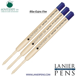 3 Pack - Monteverde Soft Roll Extra Fine Ballpoint P11 Paste Ink Refill Compatible with most Parker Style Ballpoint Pens - Blue (Extra Fine Tip 0.5mm) - Lanier Pens