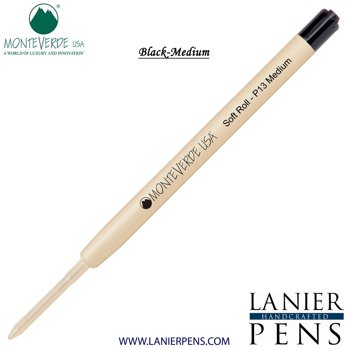 Monteverde SoftRoll Ballpoint P13 Paste Ink Refill Compatible with most Parker Style Ballpoint Pens - Black (Medium Tip 0.7mm) - Lanier Pens