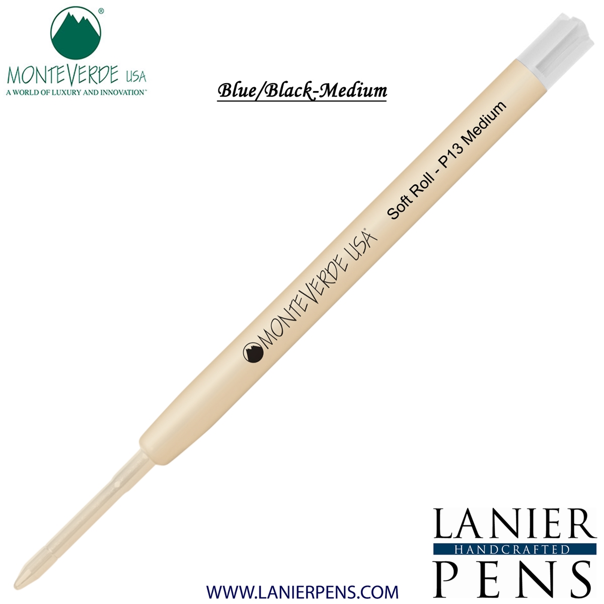 Monteverde SoftRoll Ballpoint P13 Paste Ink Refill Compatible with most Parker Style Ballpoint Pens - BlueBlack (Medium Tip 0.7mm) - Lanier Pens