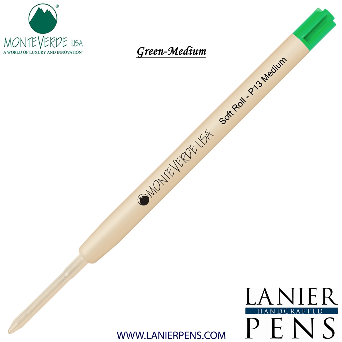 Monteverde SoftRoll Ballpoint P13 Paste Ink Refill Compatible with most Parker Style Ballpoint Pens - Green (Medium Tip 0.7mm) - Lanier Pens