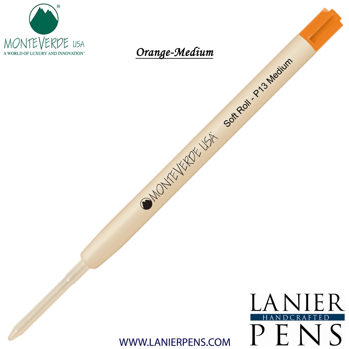 Monteverde SoftRoll Ballpoint P13 Paste Ink Refill Compatible with most Parker Style Ballpoint Pens - Orange (Medium Tip 0.7mm) - Lanier Pens