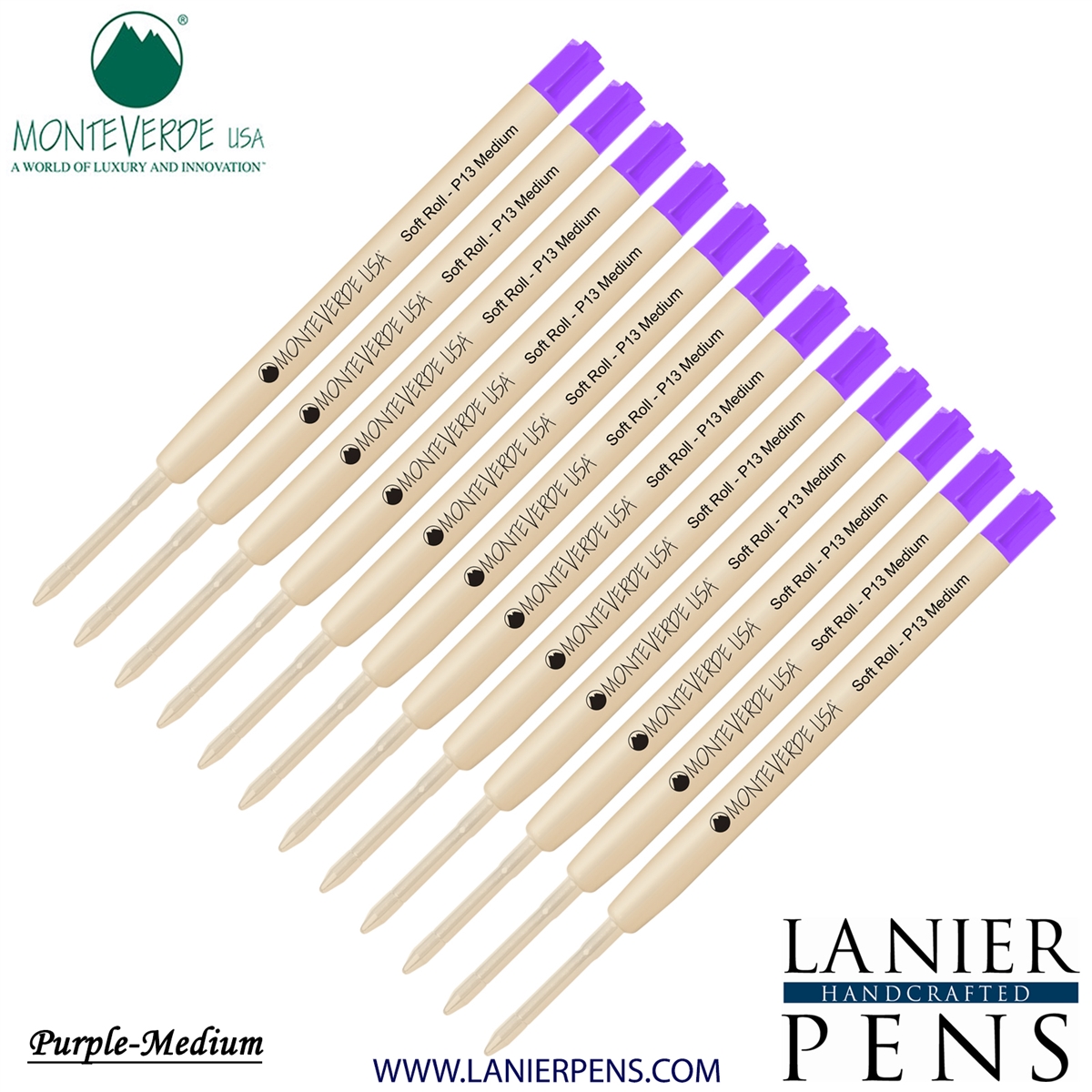 12 Pack - Monteverde SoftRoll Ballpoint P13 Paste Ink Refill Compatible with most Parker Style Ballpoint Pens - Purple (Medium Tip 0.7mm) - Lanier Pens