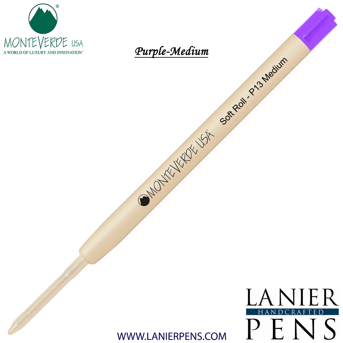 Monteverde SoftRoll Ballpoint P13 Paste Ink Refill Compatible with most Parker Style Ballpoint Pens - Purple (Medium Tip 0.7mm) - Lanier Pens