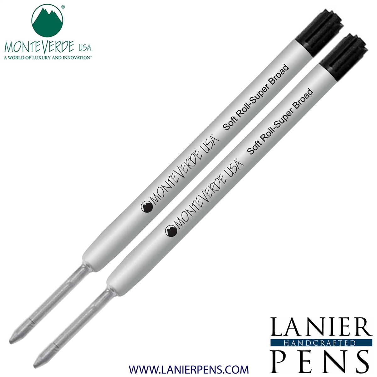 2 Pack - Monteverde Soft Roll Super Broad Ballpoint P15 Paste Ink Refill Compatible with most Parker Style Ballpoint Pens - Black (Super Broad Tip 1.4mm) - Lanier Pens