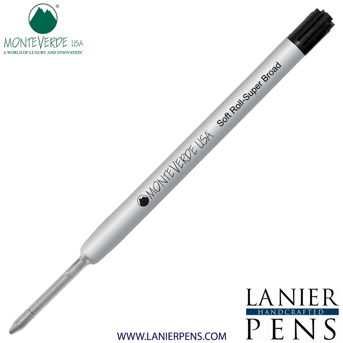 Monteverde Soft Roll Super Broad Ballpoint P15 Paste Ink Refill Compatible with most Parker Style Ballpoint Pens - Black (Super Broad Tip 1.4mm) - Lanier Pens