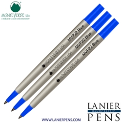 3 Pack - Monteverde Rollerball P22 Paste Ink Refill Compatible with most Parker Style Rollerball Pens - Blue (Fine Tip 0.6mm) - Lanier Pens