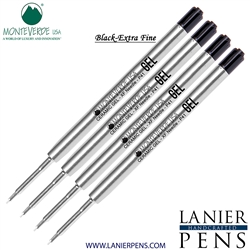 4 Pack - Monteverde Capless Ceramic Gel P41 Ink Refill Compatible with most Parker Style Ballpoint Pens - Black (Extra Fine 0.5mm) - Lanier Pens