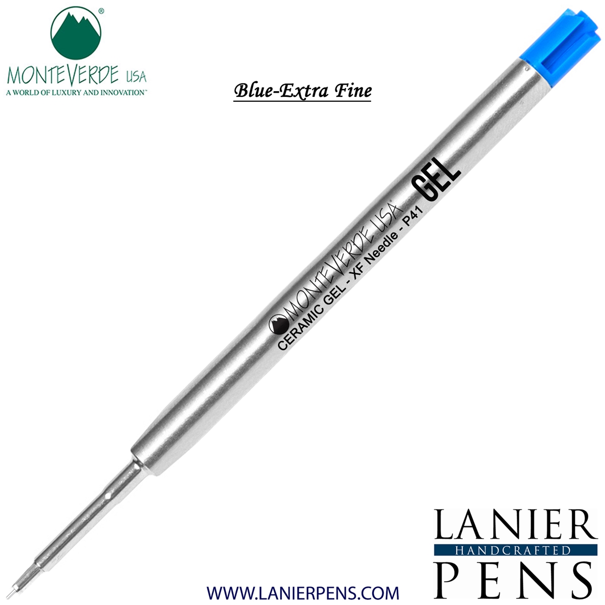 Monteverde Capless Ceramic Gel P41 Ink Refill Compatible with most Parker Style Ballpoint Pens - Blue (Extra Fine 0.5mm) - Lanier Pens