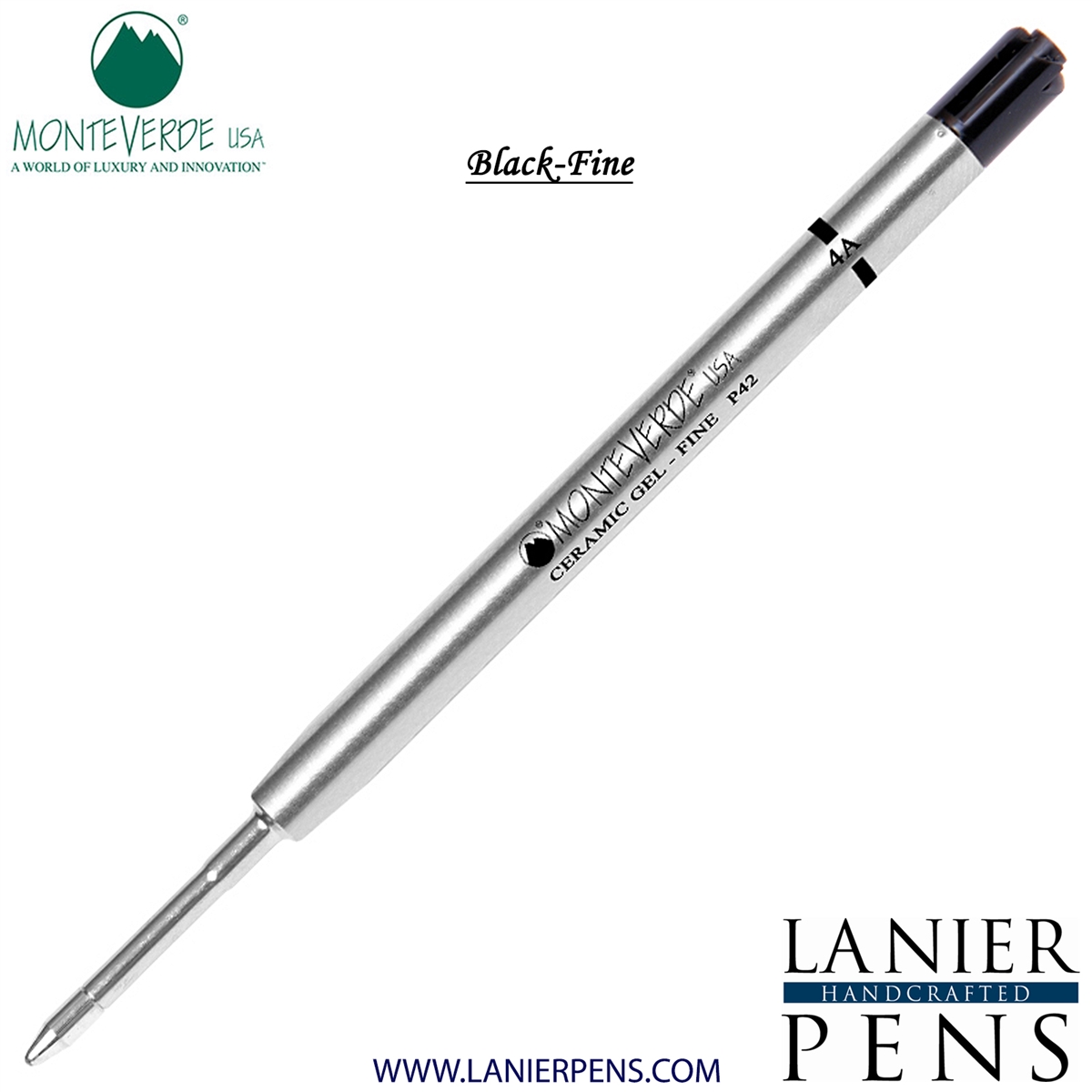 Monteverde Capless Ceramic Gel P42 Ink Refill Compatible with most Parker Style Ballpoint Pens - Black (Fine Tip 0.6mm) - Lanier Pens