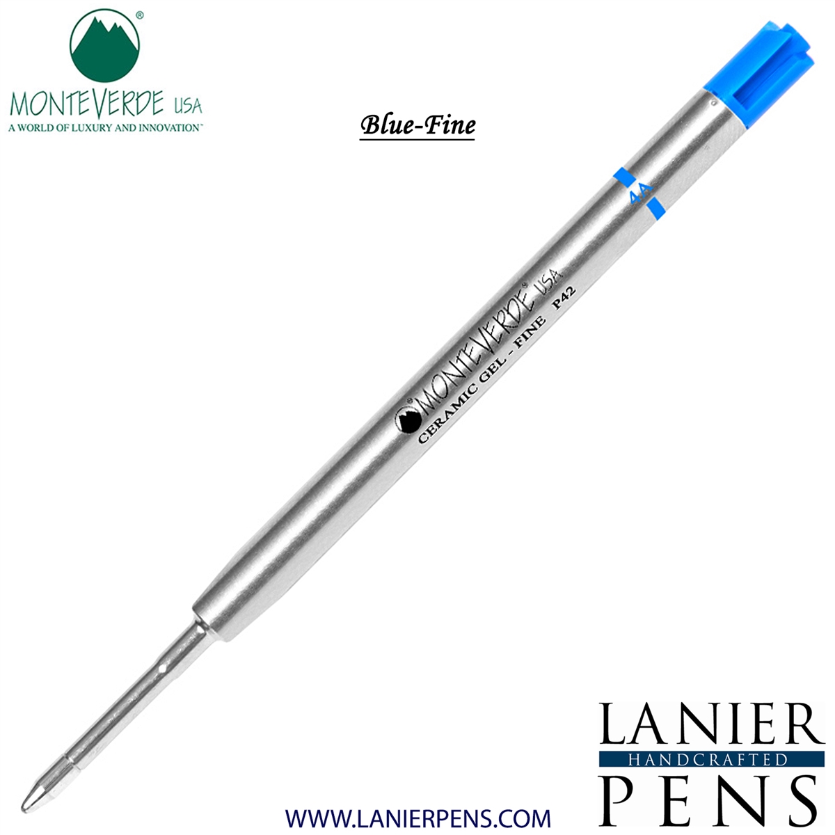 Monteverde Capless Ceramic Gel P42 Ink Refill Compatible with most Parker Style Ballpoint Pens - Blue (Fine Tip 0.6mm) - Lanier Pens