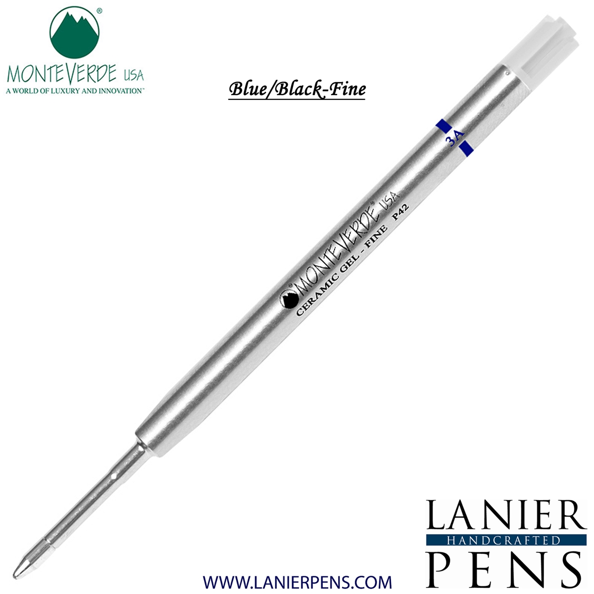 Monteverde Capless Ceramic Gel P42 Ink Refill Compatible with most Parker Style Ballpoint Pens - BlueBlack (Fine Tip 0.6mm) - Lanier Pens