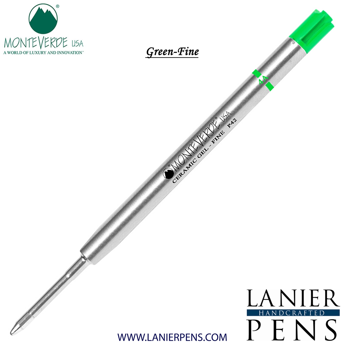 Monteverde Capless Ceramic Gel P42 Ink Refill Compatible with most Parker Style Ballpoint Pens - Green (Fine Tip 0.6mm) - Lanier Pens
