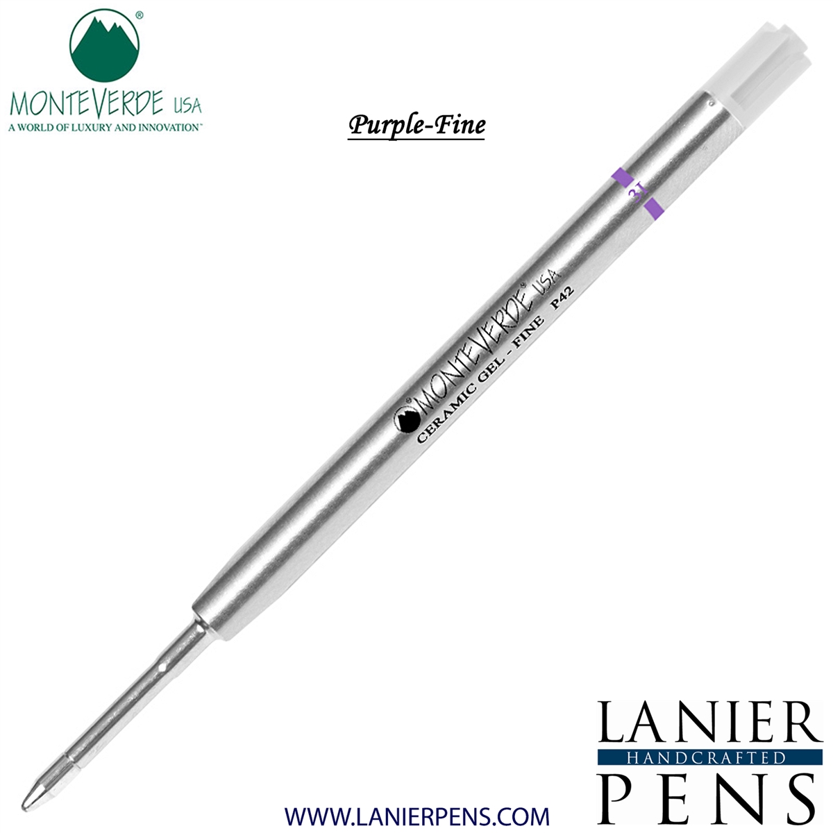 Monteverde Capless Ceramic Gel P42 Ink Refill Compatible with most Parker Style Ballpoint Pens - Purple (Fine Tip 0.6mm) - Lanier Pens