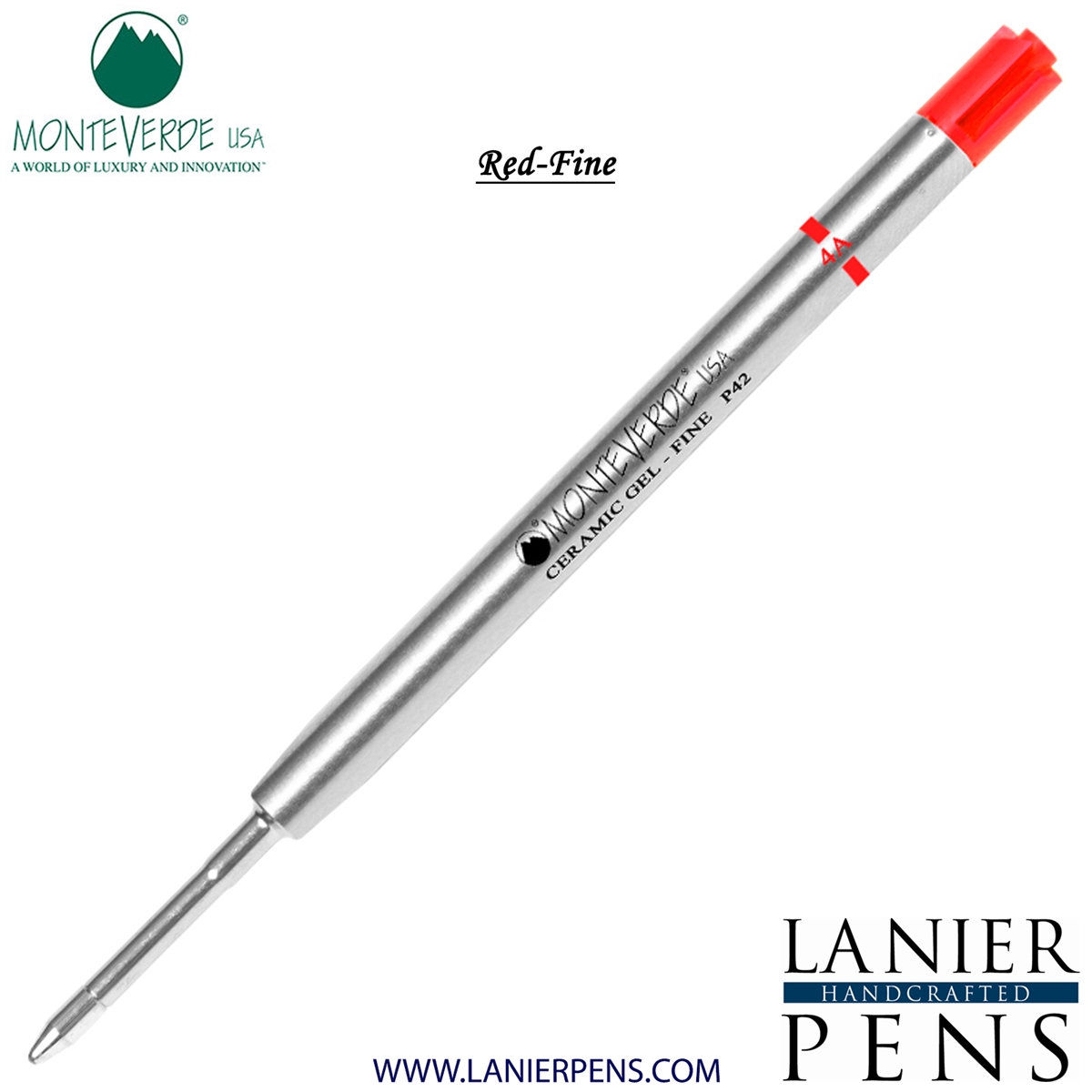 Monteverde Capless Ceramic Gel P42 Ink Refill Compatible with most Parker Style Ballpoint Pens - Red (Fine Tip 0.6mm) - Lanier Pens