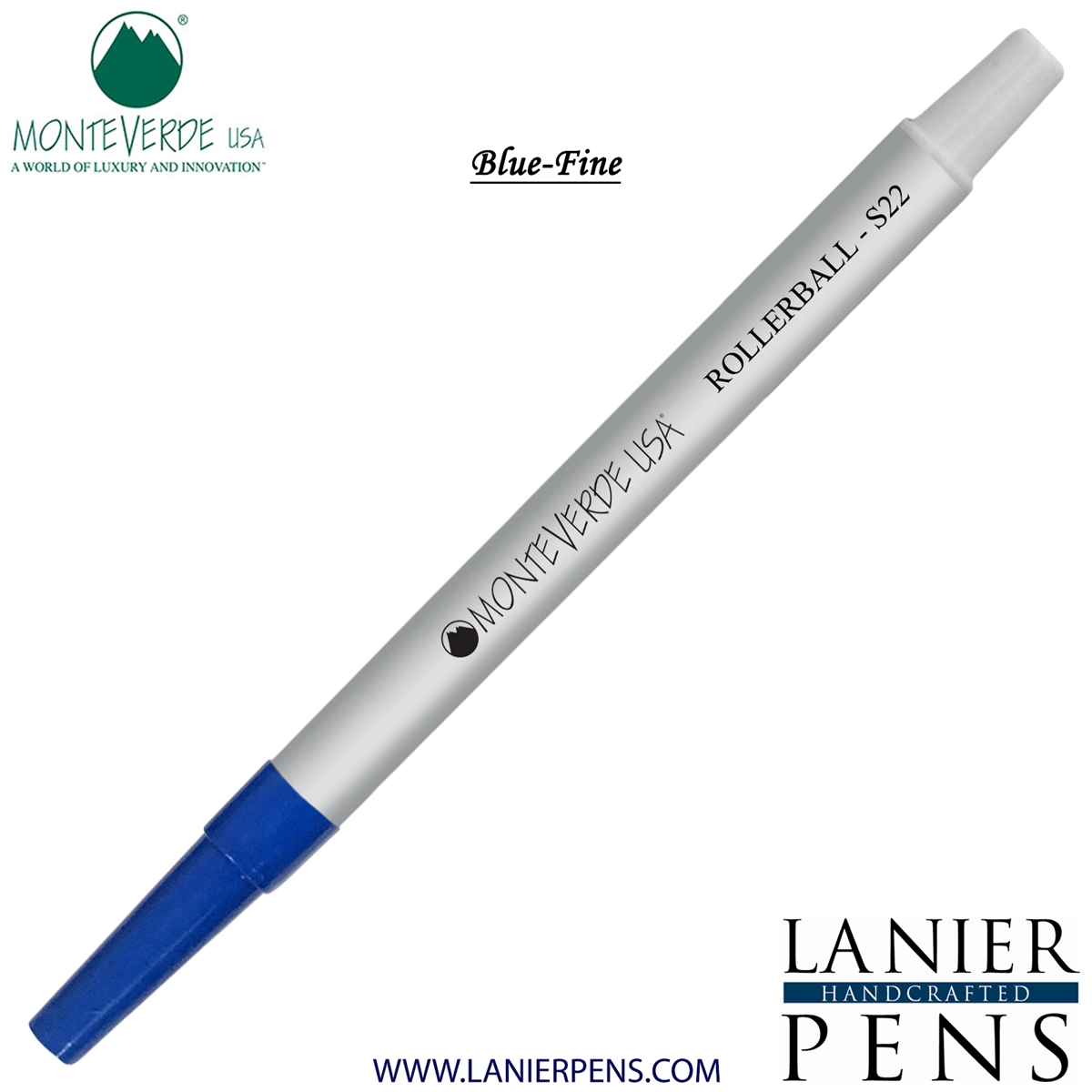 Monteverde Rollerball S22 Paste Ink Refill Compatible with most Sheaffer Style Rollerball Pens - Blue (Fine Tip 0.6mm) - Lanier Pens