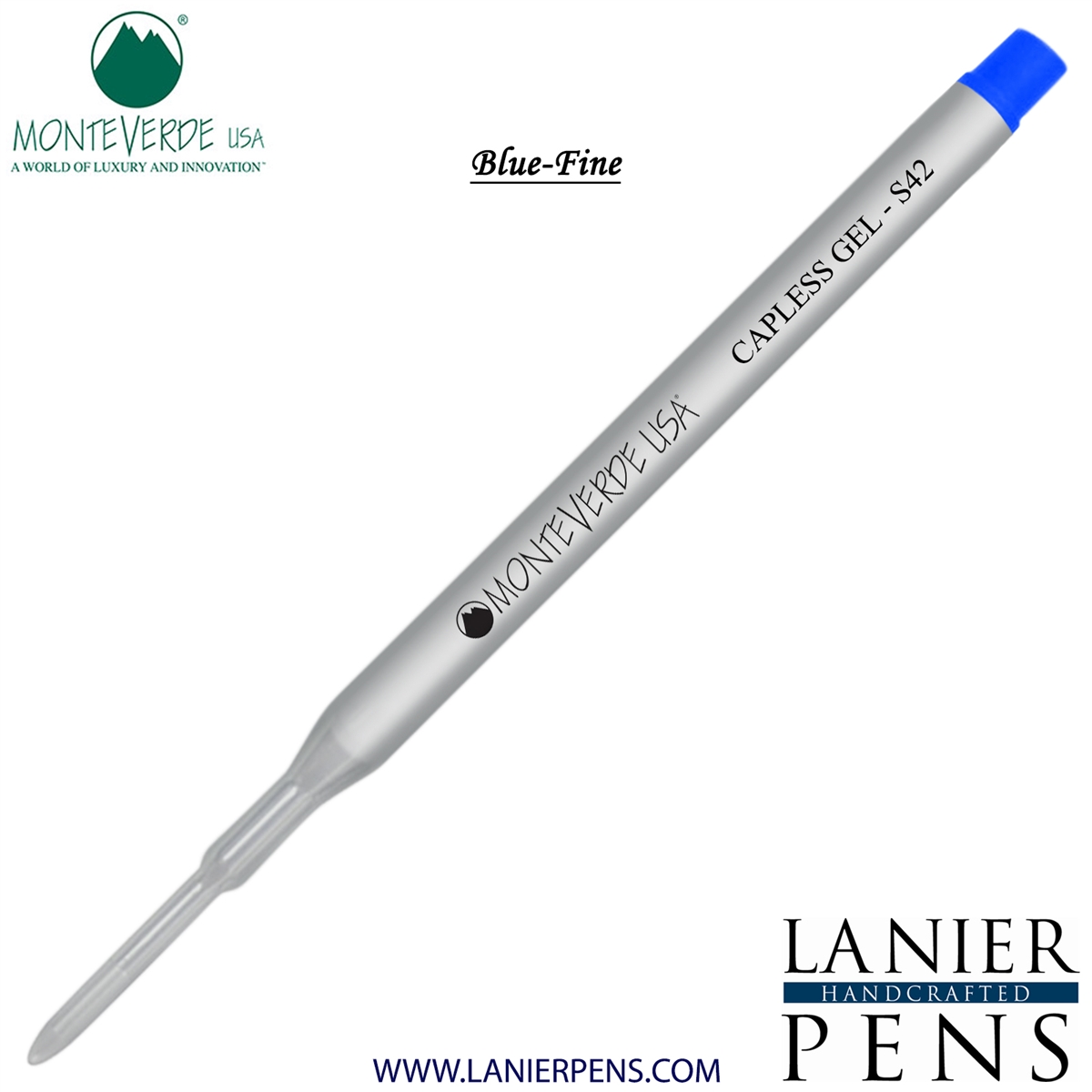 Monteverde Capless S42 Gel Ink Refill Compatible with most Sheaffer Style Ballpoint Pens - Blue (Fine Tip 0.6mm) - Lanier Pens