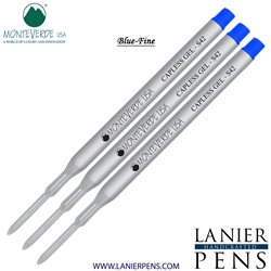 3 Pack - Monteverde Capless S42 Gel Ink Refill Compatible with most Sheaffer Style Ballpoint Pens - Blue (Fine Tip 0.6mm) - Lanier Pens