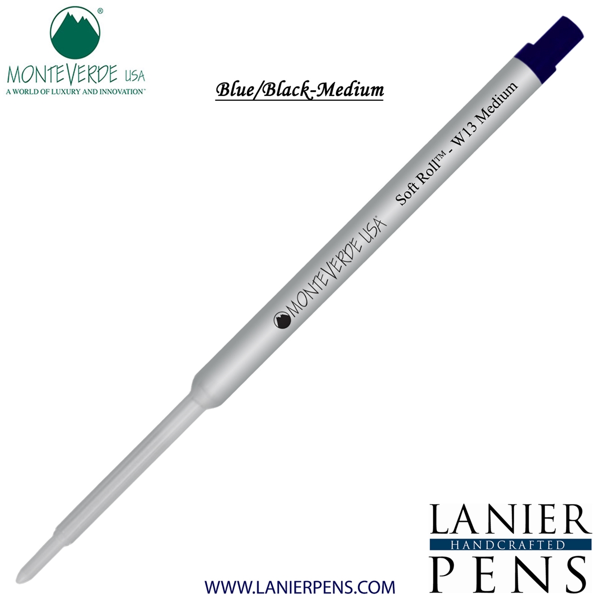 Monteverde Soft Roll Ballpoint W13 Paste Ink Refill Compatible with most Waterman Style Ballpoint Pens - BlueBlack (Medium Tip 0.7mm) - Lanier Pens
