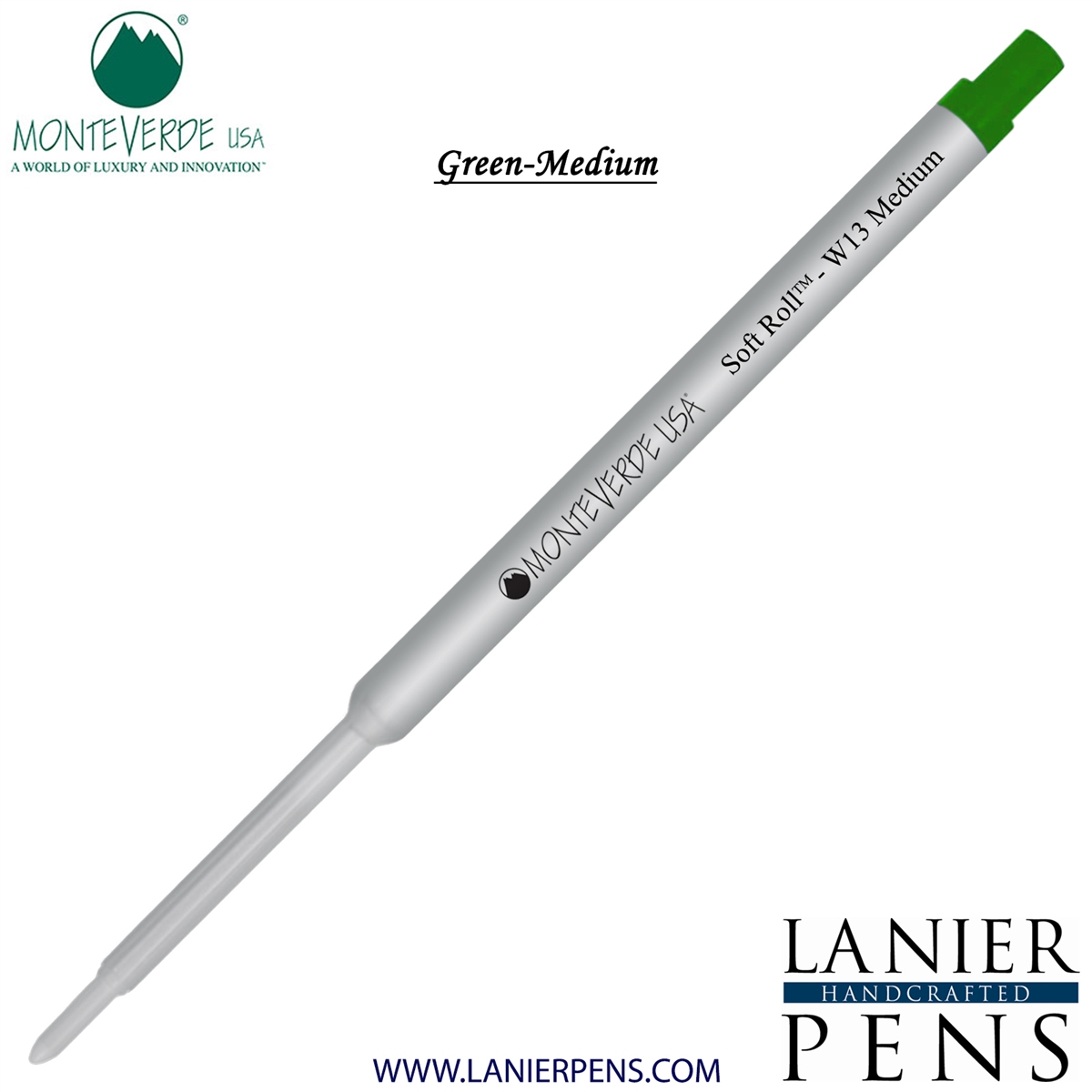 Monteverde Soft Roll Ballpoint W13 Paste Ink Refill Compatible with most Waterman Style Ballpoint Pens - Green (Medium Tip 0.7mm) - Lanier Pens