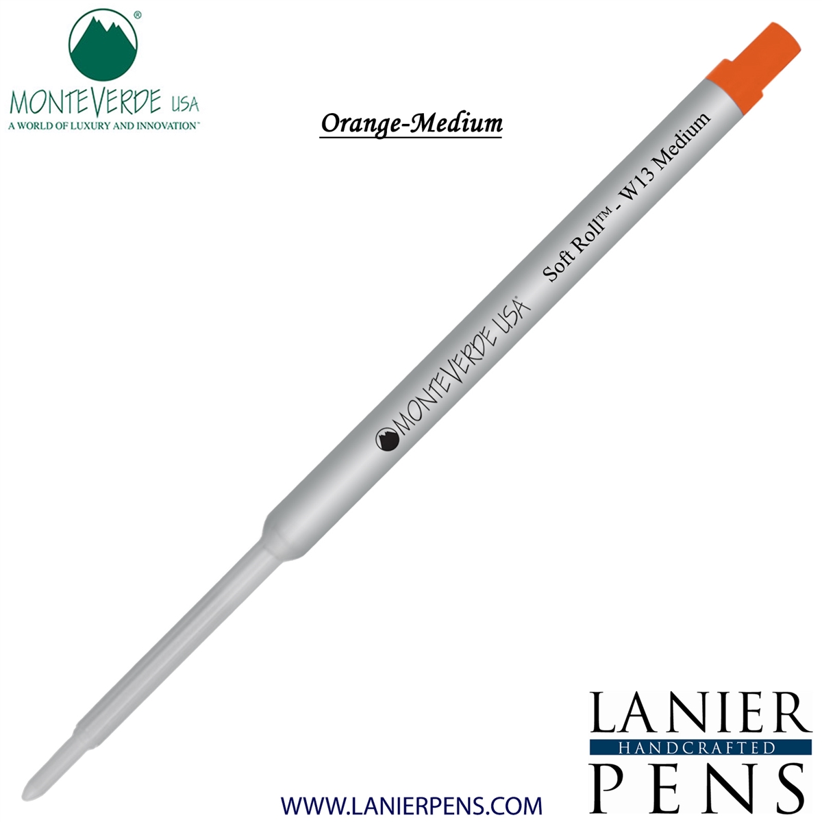 Monteverde Soft Roll Ballpoint W13 Paste Ink Refill Compatible with most Waterman Style Ballpoint Pens - Orange (Medium Tip 0.7mm) - Lanier Pens