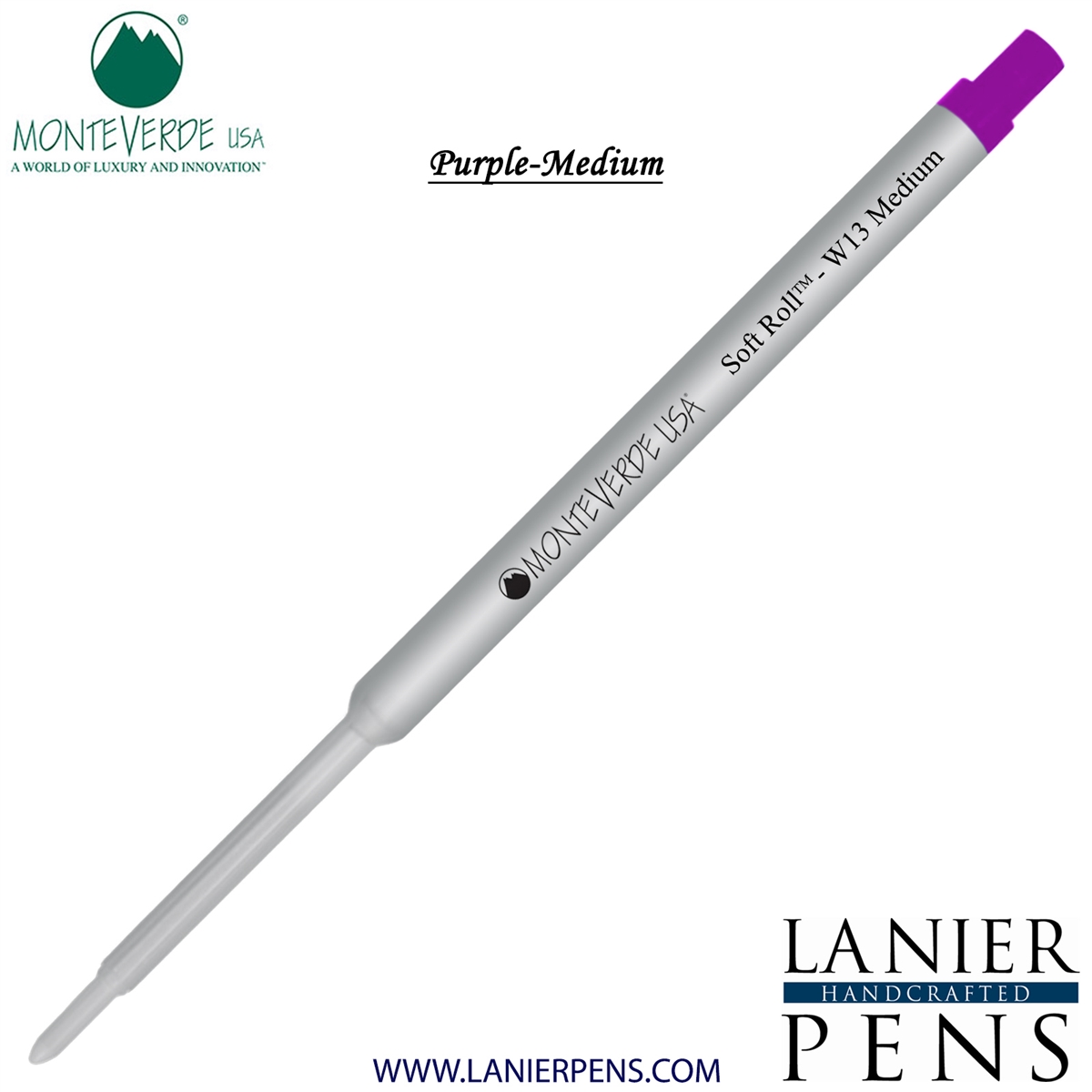 Monteverde Soft Roll Ballpoint W13 Paste Ink Refill Compatible with most Waterman Style Ballpoint Pens - Purple (Medium Tip 0.7mm) - Lanier Pens