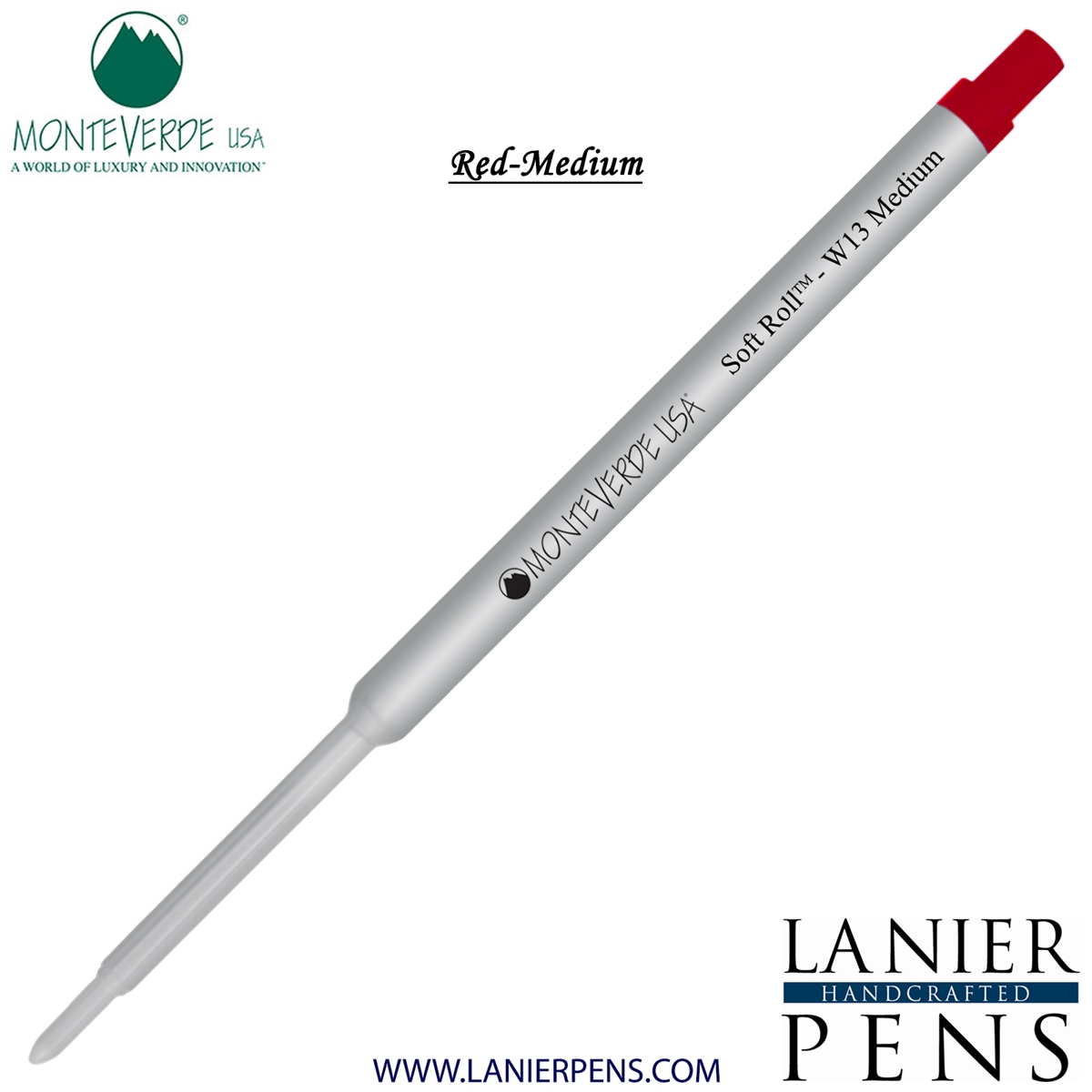 Monteverde Soft Roll Ballpoint W13 Paste Ink Refill Compatible with most Waterman Style Ballpoint Pens - Red (Medium Tip 0.7mm) - Lanier Pens