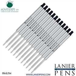 12 Pack - Monteverde Capless Ballpoint W42 Gel Ink Refill Compatible with most Waterman Style Ballpoint Pens - Black (Fine Tip 0.6mm) - Lanier Pens