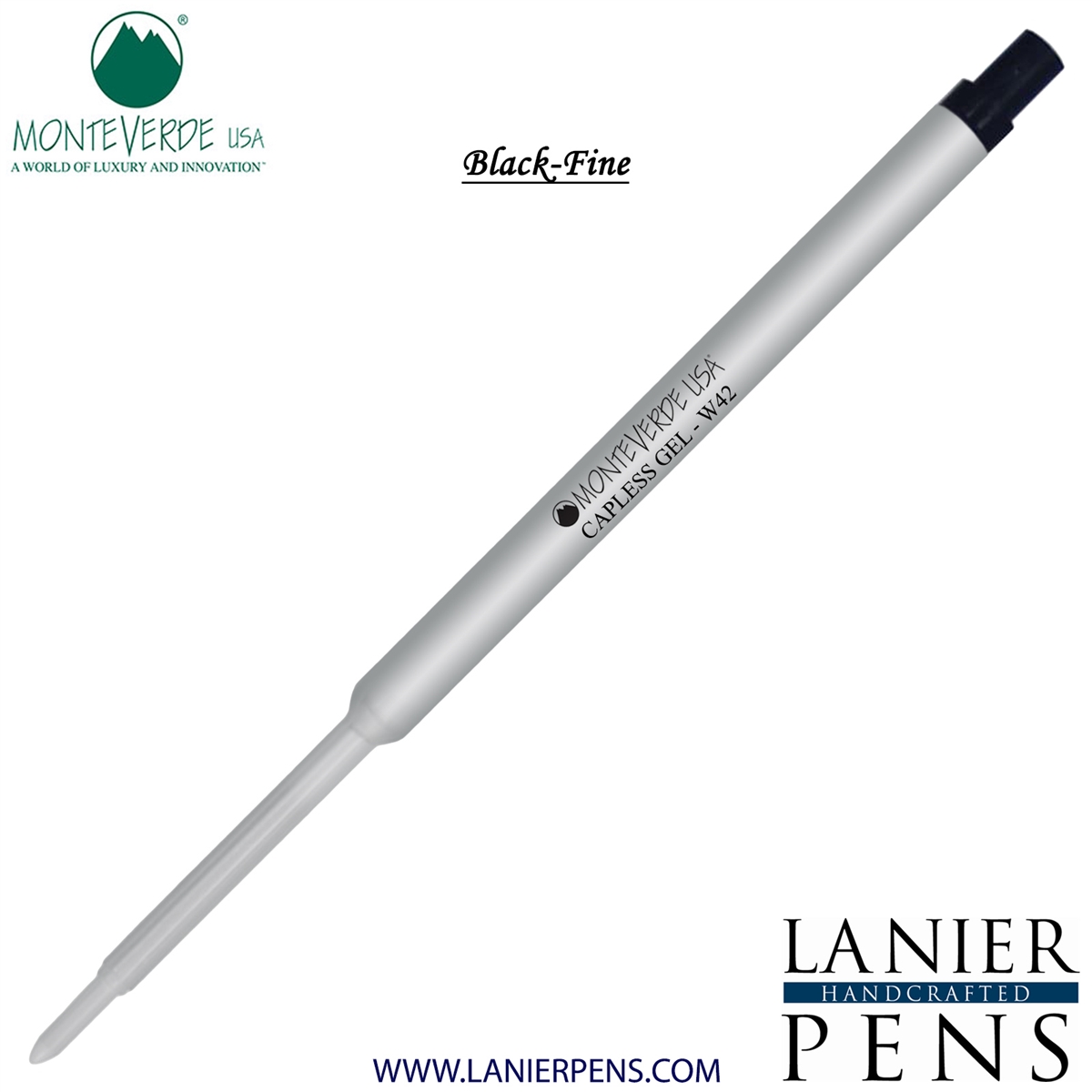 Monteverde Capless Ballpoint W42 Gel Ink Refill Compatible with most Waterman Style Ballpoint Pens - Black (Fine Tip 0.6mm) - Lanier Pens