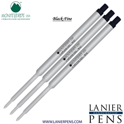 3 Pack - Monteverde Capless Ballpoint W42 Gel Ink Refill Compatible with most Waterman Style Ballpoint Pens - Black (Fine Tip 0.6mm) - Lanier Pens