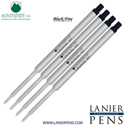 4 Pack - Monteverde Capless Ballpoint W42 Gel Ink Refill Compatible with most Waterman Style Ballpoint Pens - Black (Fine Tip 0.6mm) - Lanier Pens