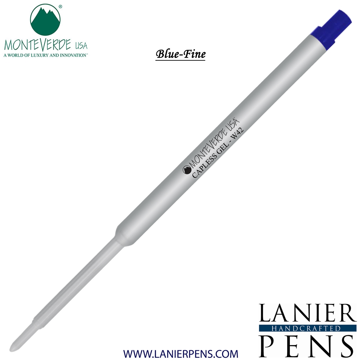 Monteverde Capless Ballpoint W42 Gel Ink Refill Compatible with most Waterman Style Ballpoint Pens - Blue (Fine Tip 0.6mm) - Lanier Pens