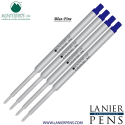 4 Pack - Monteverde Capless Ballpoint W42 Gel Ink Refill Compatible with most Waterman Style Ballpoint Pens - Blue (Fine Tip 0.6mm) - Lanier Pens