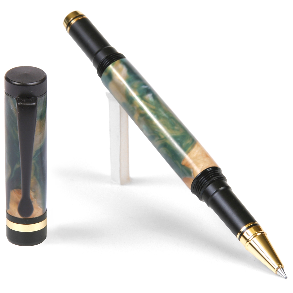 Classic Rollerball Pen - Green and Silver Burl End Cap