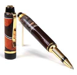Cigar Rollerball Pen - Rosewood & Gray Maple with Pernambuco Inlays