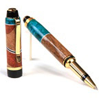 Cigar Rollerball Pen - Walnut & Amboya Burl with Turquoise Inlays